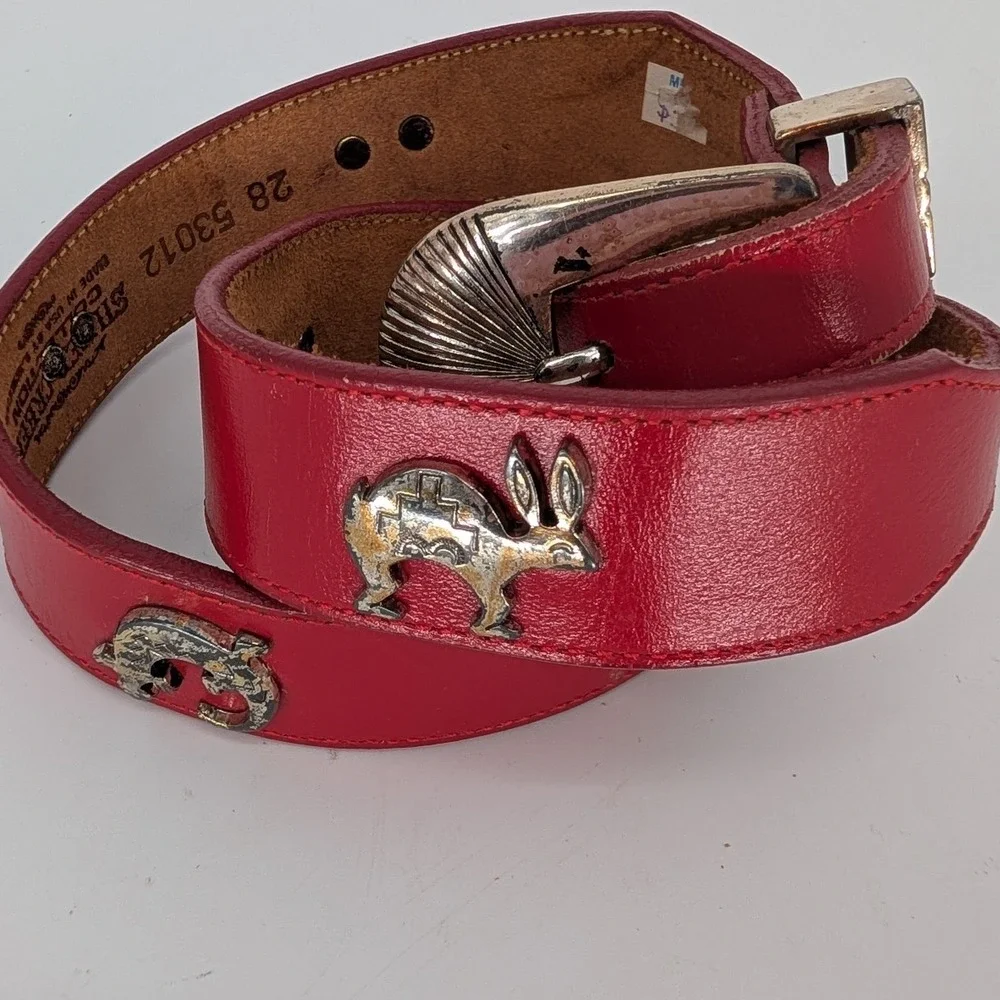 Silver Creek Collection Western Belt Womens 28 Red Leather Animal Motifs USA
